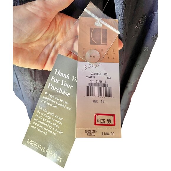 Carole Little Women’s 14 Navy Blue Embroidered Button Shirt & Rayon Pants NWT 80 - Picture 3 of 8